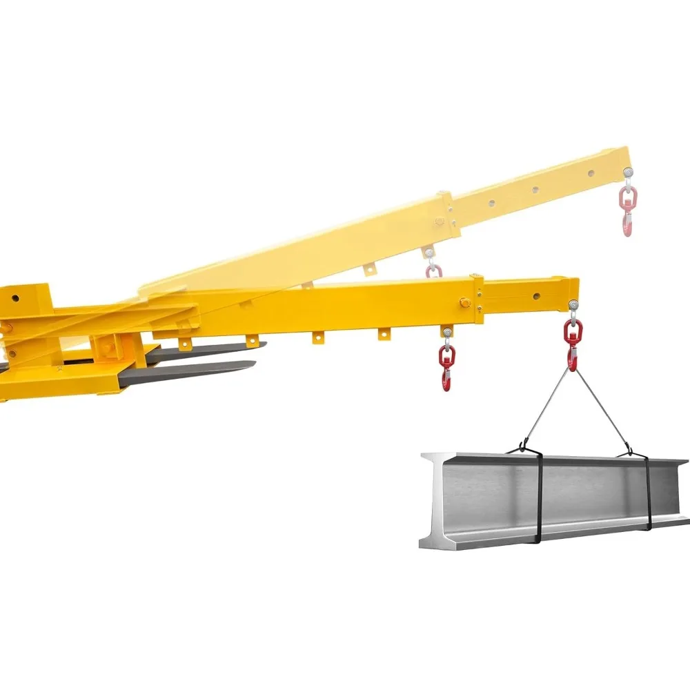 

Adjustable Forklift Jib Boom Crane, Manual Telescopes 83“～149", Forklift Mobile Crane with Two 3 Tons Swivel Hooks