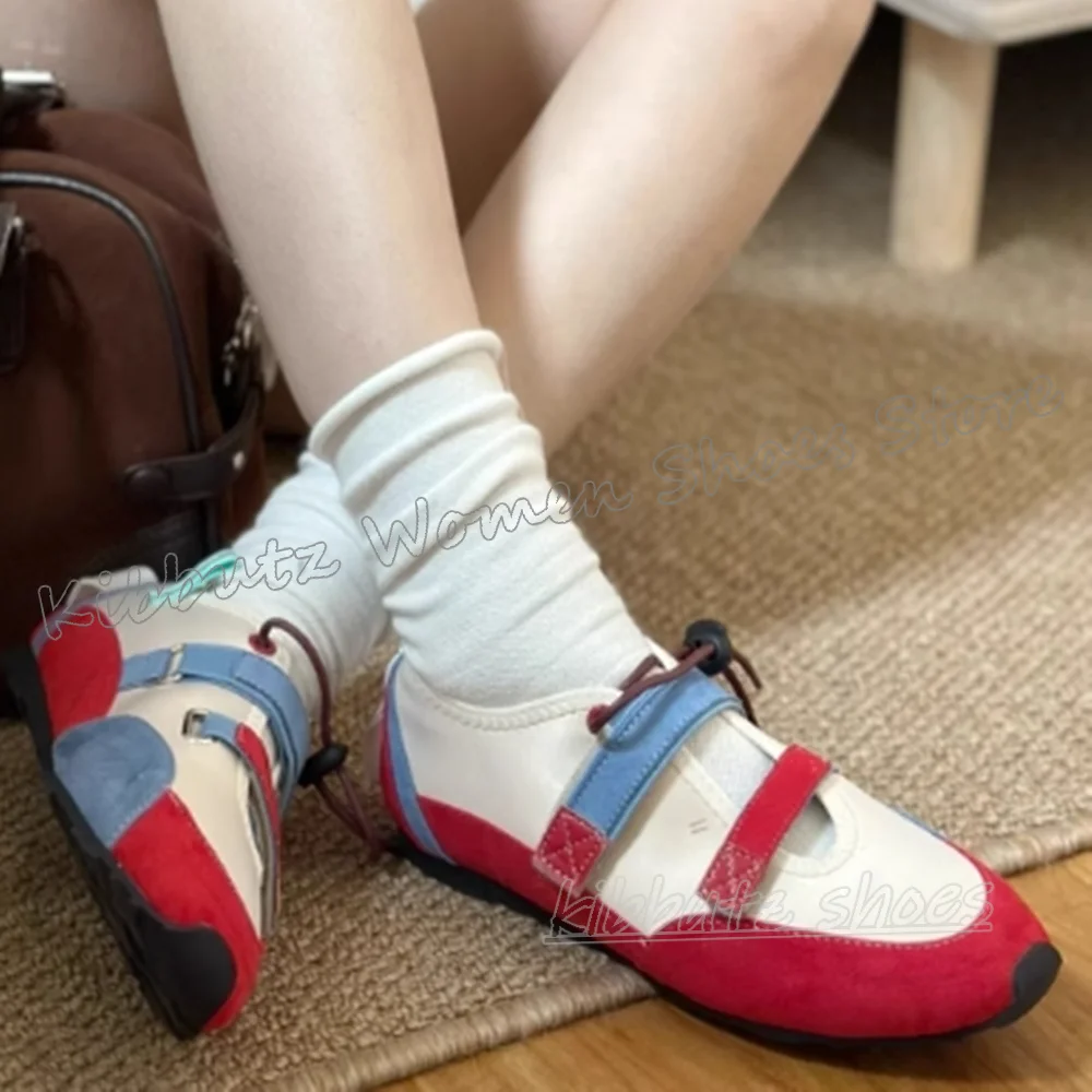 

Ballet Pumps Hook Loop Mixed Color Patchwork Round Toe Flat with Fashion Elegant Concise Sexy Sports Women Shoes Suede Leather