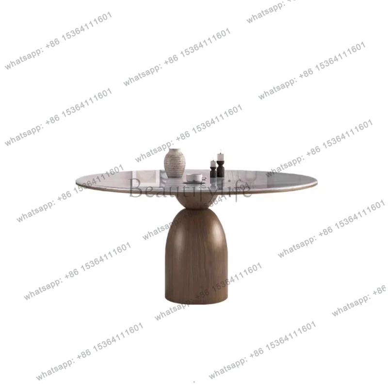 Solid wood dining table Microcrystalline stone Light luxury High sense Modern simple marble Round dining table