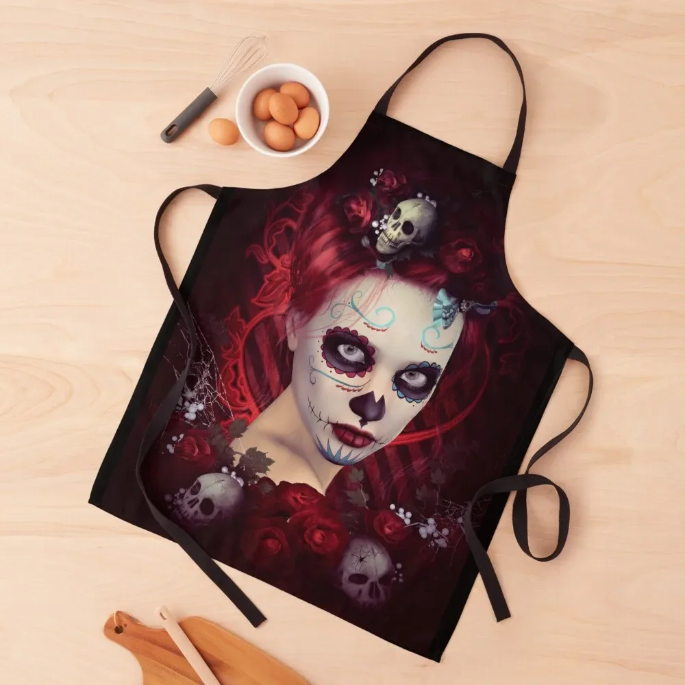 Sugar Doll Red Dia De Muertos Apron Nursing Teacher Chef Uniform Woman Apron