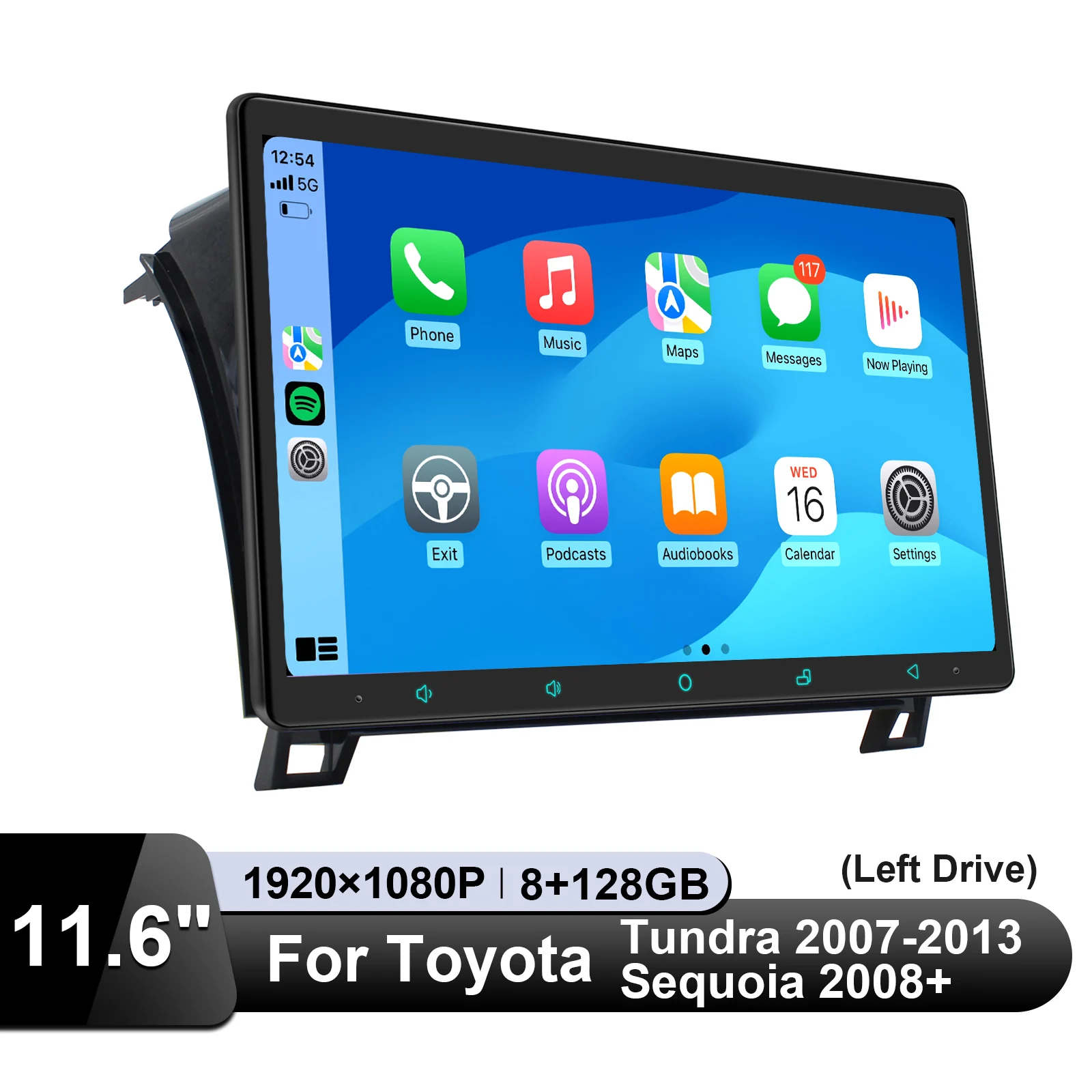 JOYING ترقية Carplay 11.6 بوصة سيارة الموسيقى نظام الوسائط المتعددة لتحديد المواقع والملاحة لتويوتا تندرا 2007-2013/تويوتا سيكويا 2008 +