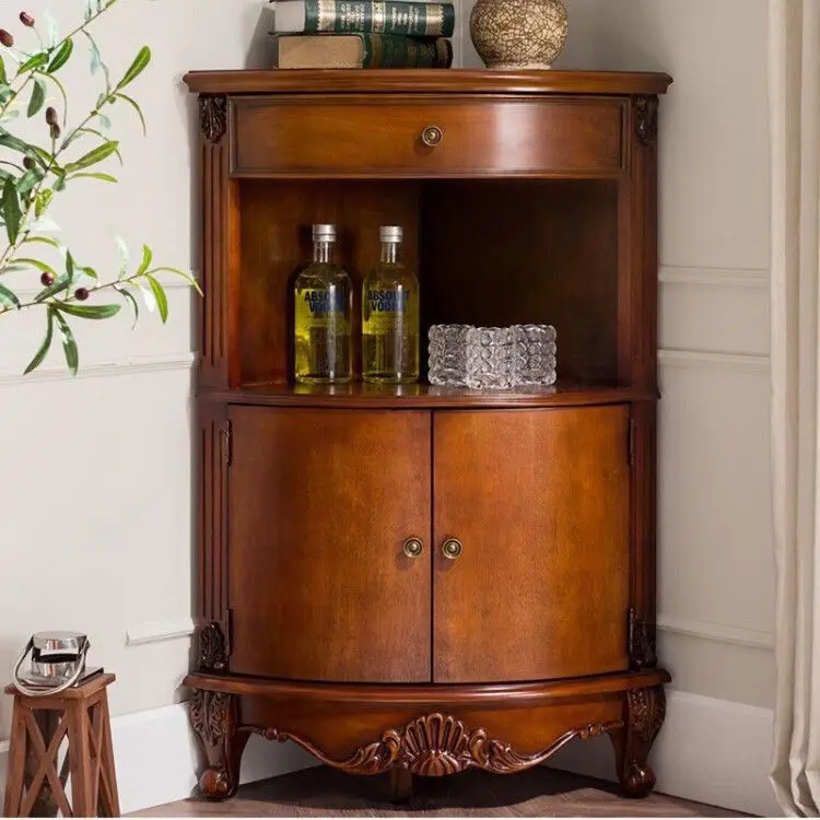 American solid wood triangular cabinet dining room storage living room low corner cabinet wood multi-layer cabinet European