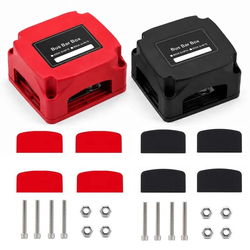 Heavy Duty 400A 48V DC Bus Bar 8xM10 Stud Tinned Copper Spring Power Distribution Block Red Black Cover Marine RV Automotive
