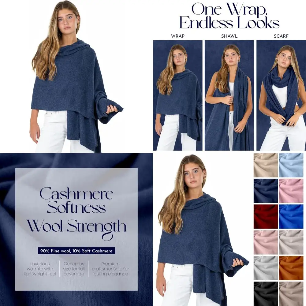 

Luxury Cashmere Blend Knitted Shawl, Pashmina Stole, All-Season Women's Wrap Scarf for Travel