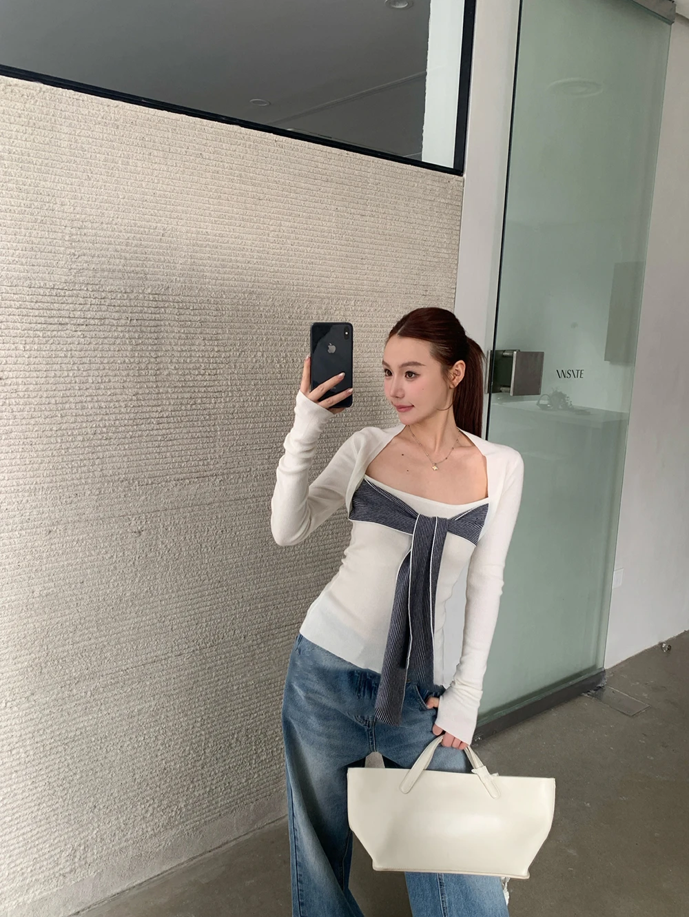 

Spicy Girl Sle Knitted Top Women's Inner Wear Slim Fit Base irt Spring 2026 Square Collar Long Sve Polyester Fiber