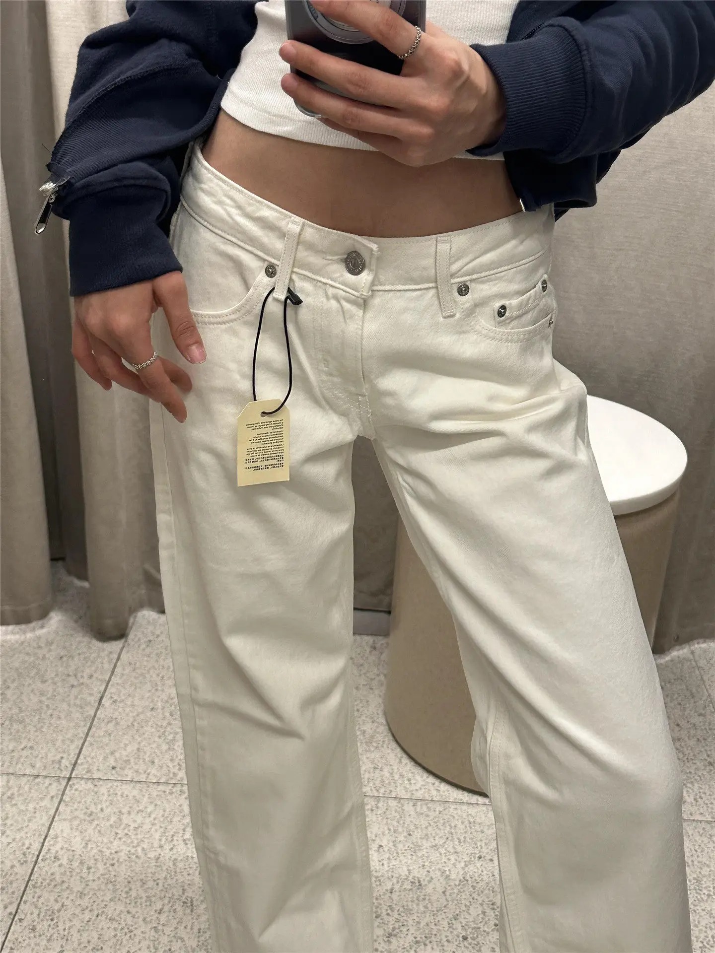 Women's Low Rise Denim Pants Vintage Simple Y2K Baggy Wide Fit Jeans Harajuku Cowboy Streetwear 2000s Japanes
