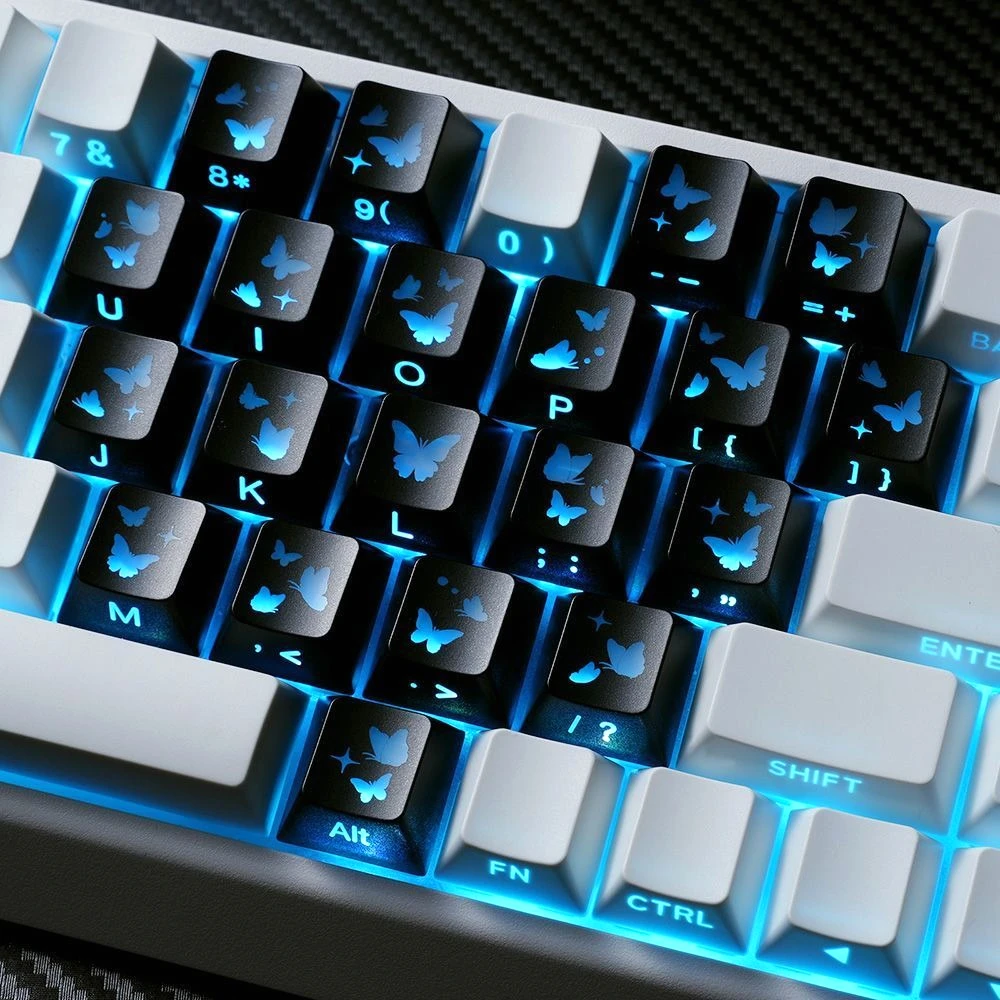 Black Heart-shaped, Translucent Cherry Keycap PBT Material 21 Key Replacement Keycap, for 60/84/98/108 Mechanical Keyboard