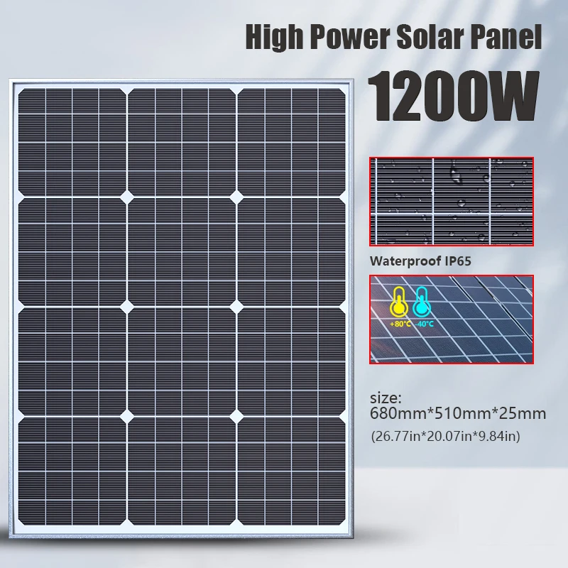 1200W-3000W 18V Rigid Solar Panel Kit, Efficiency Tempered Glass, Waterproof & Durable for Home, Camping, RV, Boat, Off-Grid