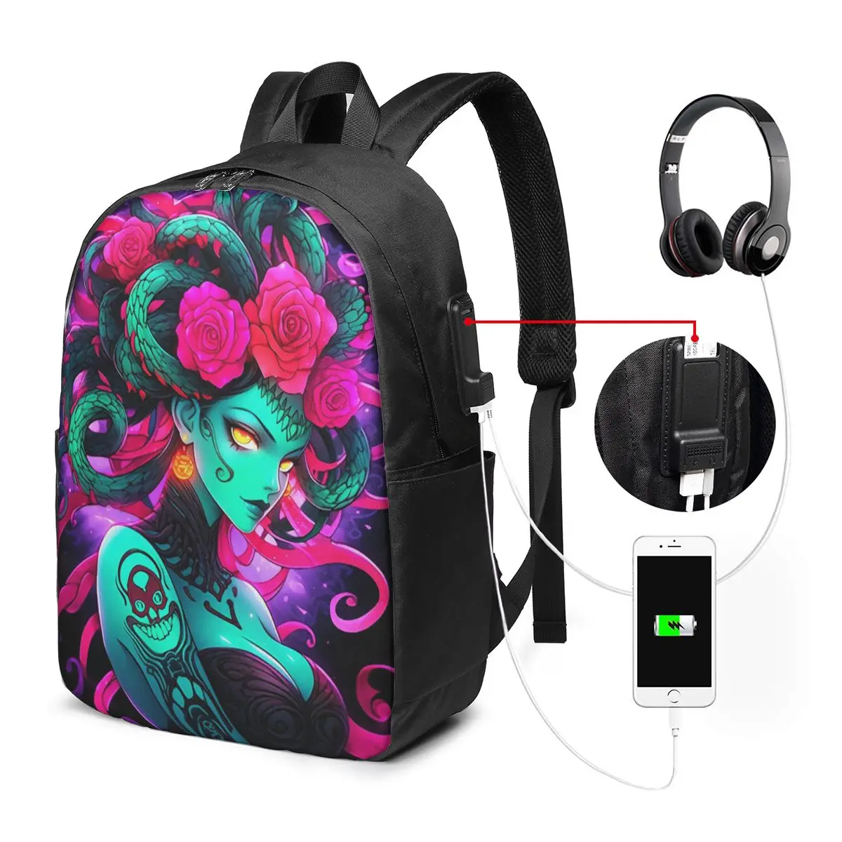 Abstract Painting Vibrant Medusa Backpack Travel Notebook Bag Computer College Student School Bag Laptop Shoulder Bags Men Women