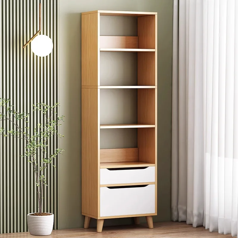 Simple bookshelf Floor shelf Living room Simple modern bookcase Student household cabinet Solid wood bookcase Storage rack