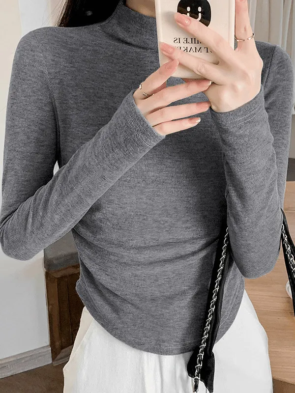 Calda maglietta coreana a collo alto Sle f in puro colore invernale Slim Fit Abbigliamento interno Base pieghettata irt per le donne Ciwalk