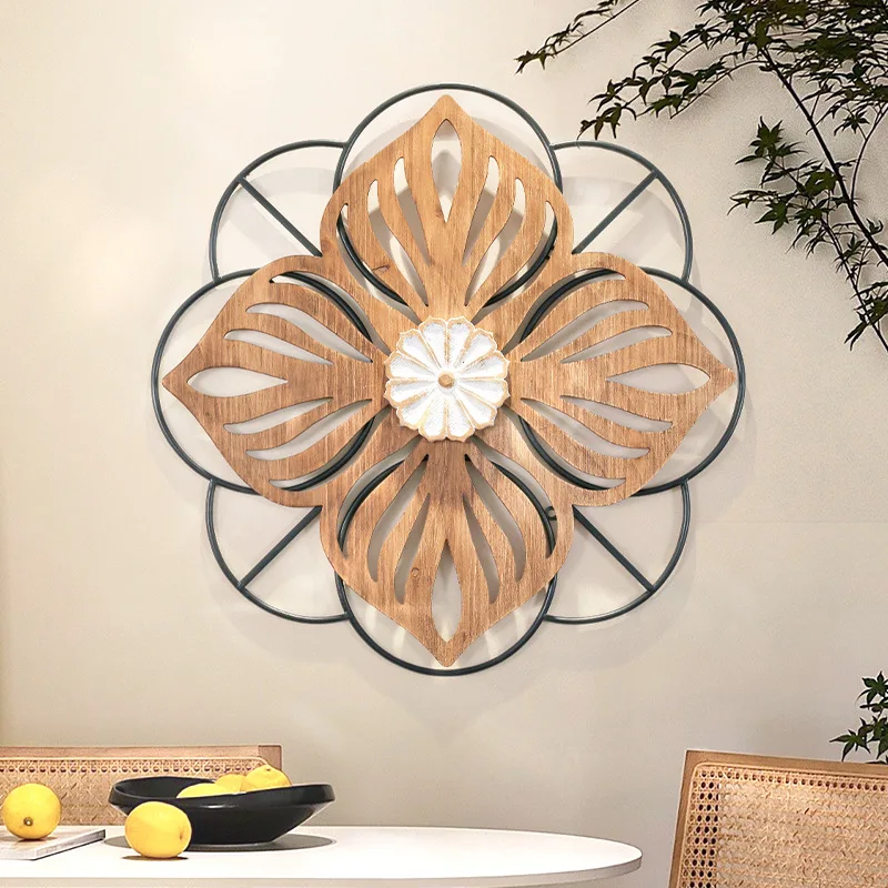 American retro living room entrance sofa background wall wall decoration wood carving  hanging