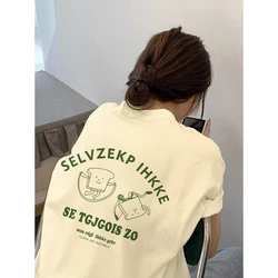Korean Style Summer New Sweet Cute Bread Cartoon Print Short Sleeve T-Shirt Women's Loose Fit Cotton 100% Printed T-shirt
