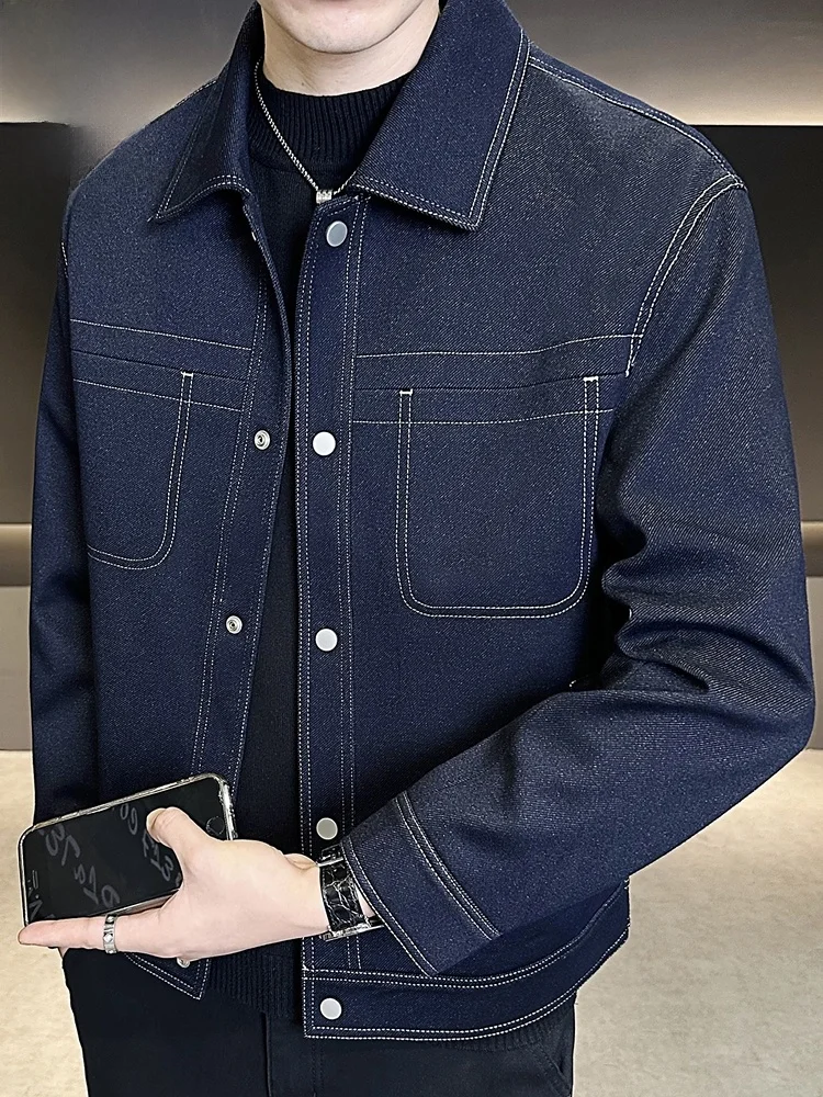 

Men's Denim Jaet Spring 2026 Trendy American Retro Stitched Collar Jaet Casual Loose Fit Long Sve Youth Faion