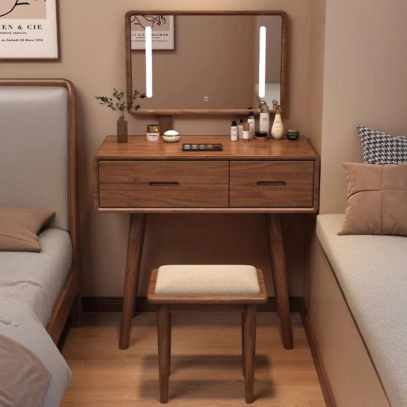 table with mirror and drawers, dressing table with storage space, bedroom furniture with stools, suitable for family use