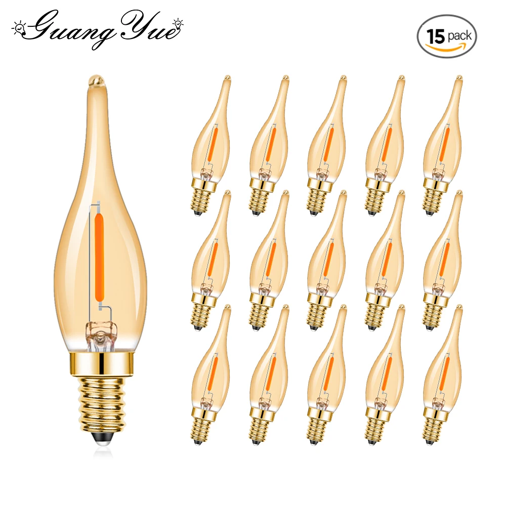 15pcs Candle LED Filament Light Bulbs Chandelier Replacement Bulb E14 220V E12 110V Dimmable Decorative Amber Candelabra Lamp