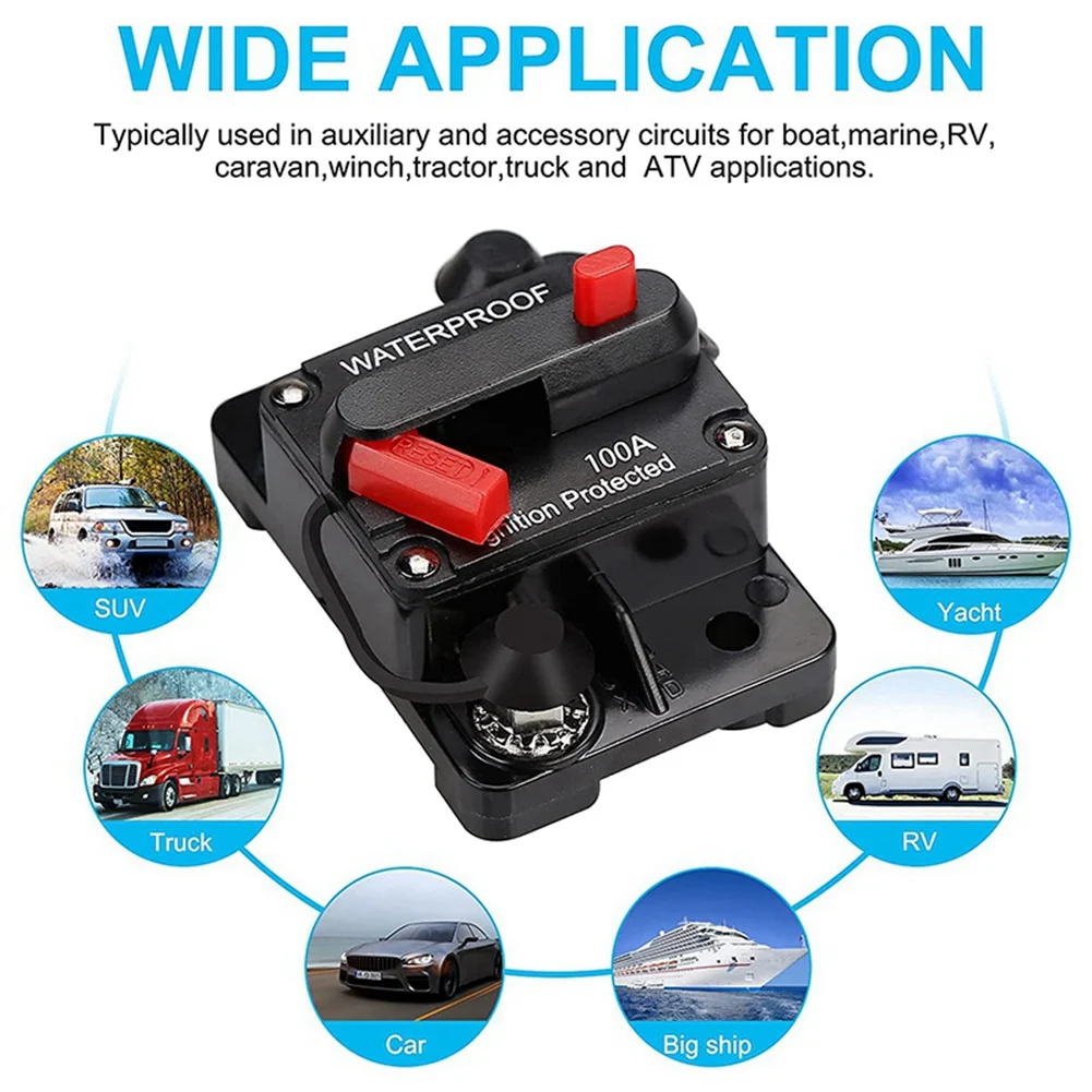 ABGG-3X Waterproof Circuit Breaker,With Manual Reset,12V-48V DC,100A,For Car Marine Trolling Motors Boat Power Protect