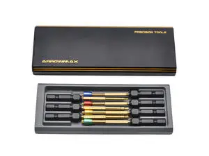 Original ARROWMAX AM-502905 AM Power Tool Tip Set 7 Pieces With Alu Case Black Golden Rc Tool