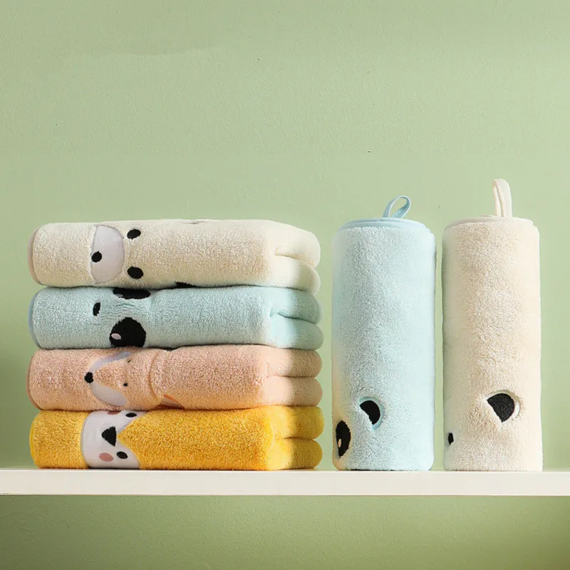 35x75cm Coral Fleece Cartoon Bear Panda Fox Embroidered Absorbent Soft Bathroom Children Hand Face Towel