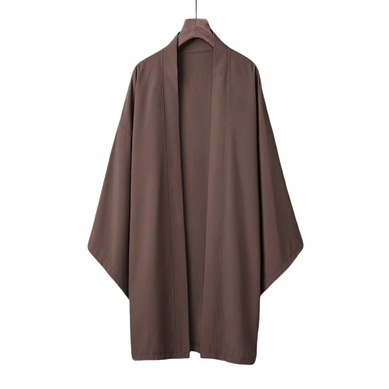 

Summer Men Black Robe Samurai Clothing Solid Color Loose Asian Traditional Costume Beach Japanese Kimono Cloak Sunscreen Coat