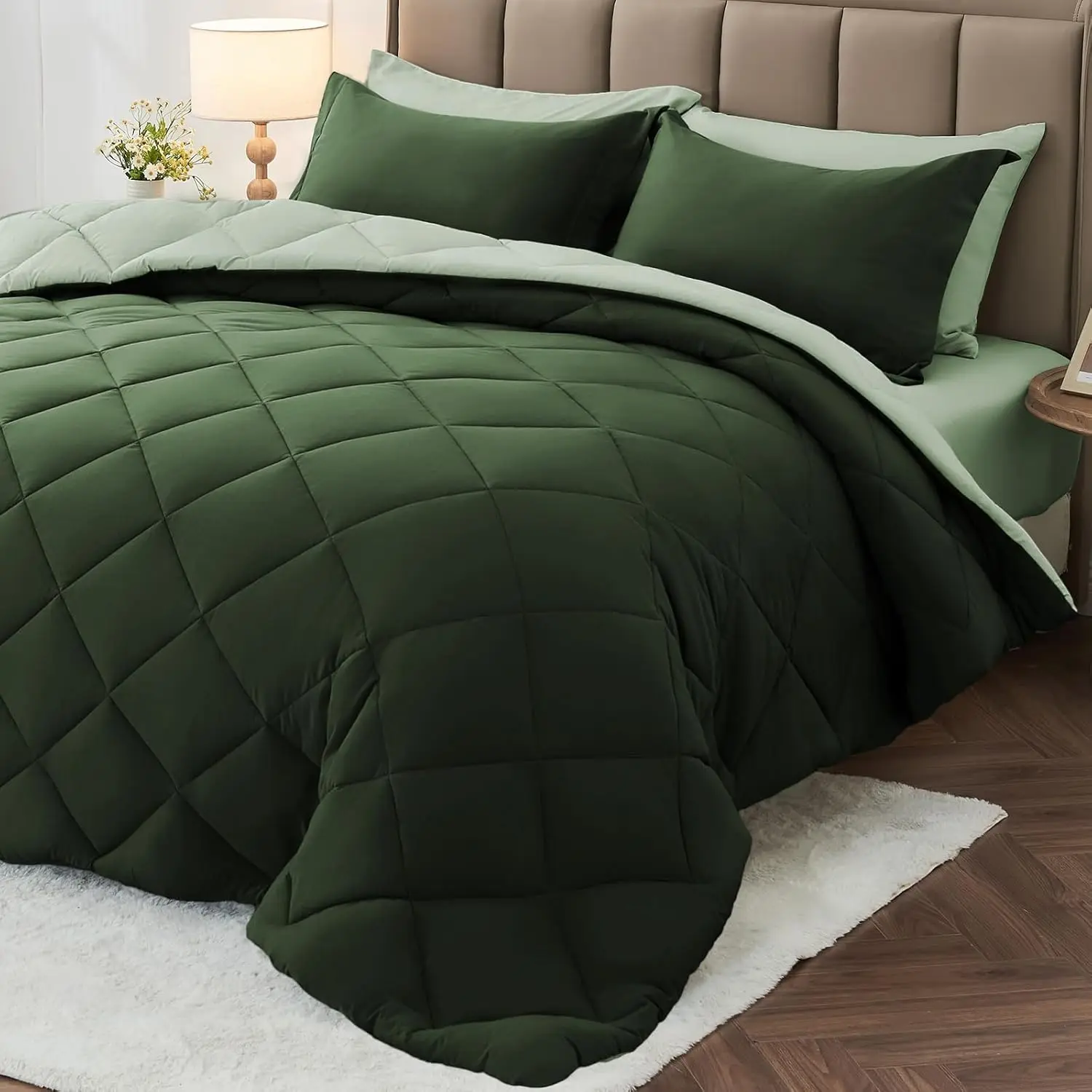 

7-Piece Queen Comforter Set, Reversible Bed in a Bag All Season Bedding with Sheets and Pillowcases