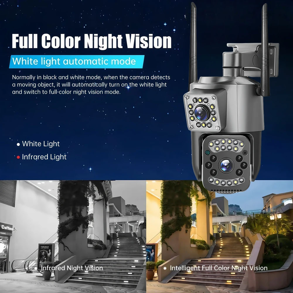 8MP CCTV Camera 4G SIM Card Dual Lens HD Full Color Motion Detection Smart Home Security Surveillance Outdoor Waterproof Monitor