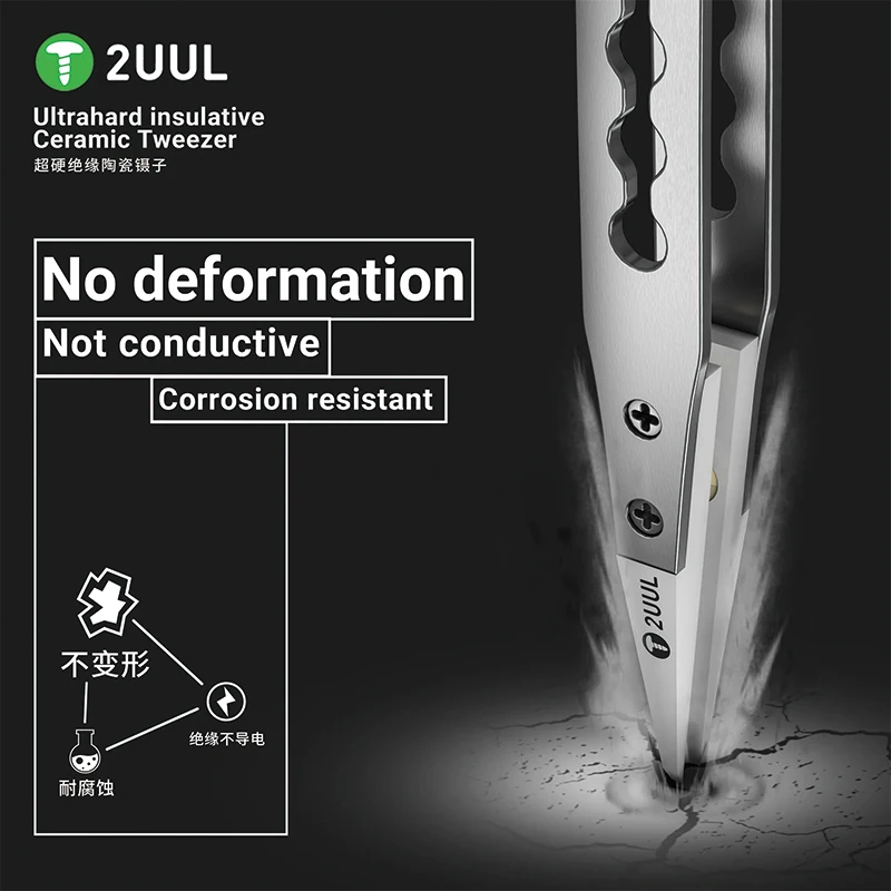 2UUL TW31 Ultrahard Insulative Ceramic Tweezer Anti-Static Corrosion Resistant for Precise Phone Board Jewelry Repair