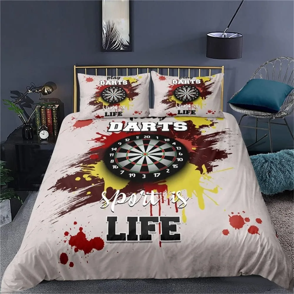 Dartboard-Bettwäsche-Set, Hautfreundliches Blitz- und Flammen-Motiv Bettbezug-Set in Voll- und Queen-Größe