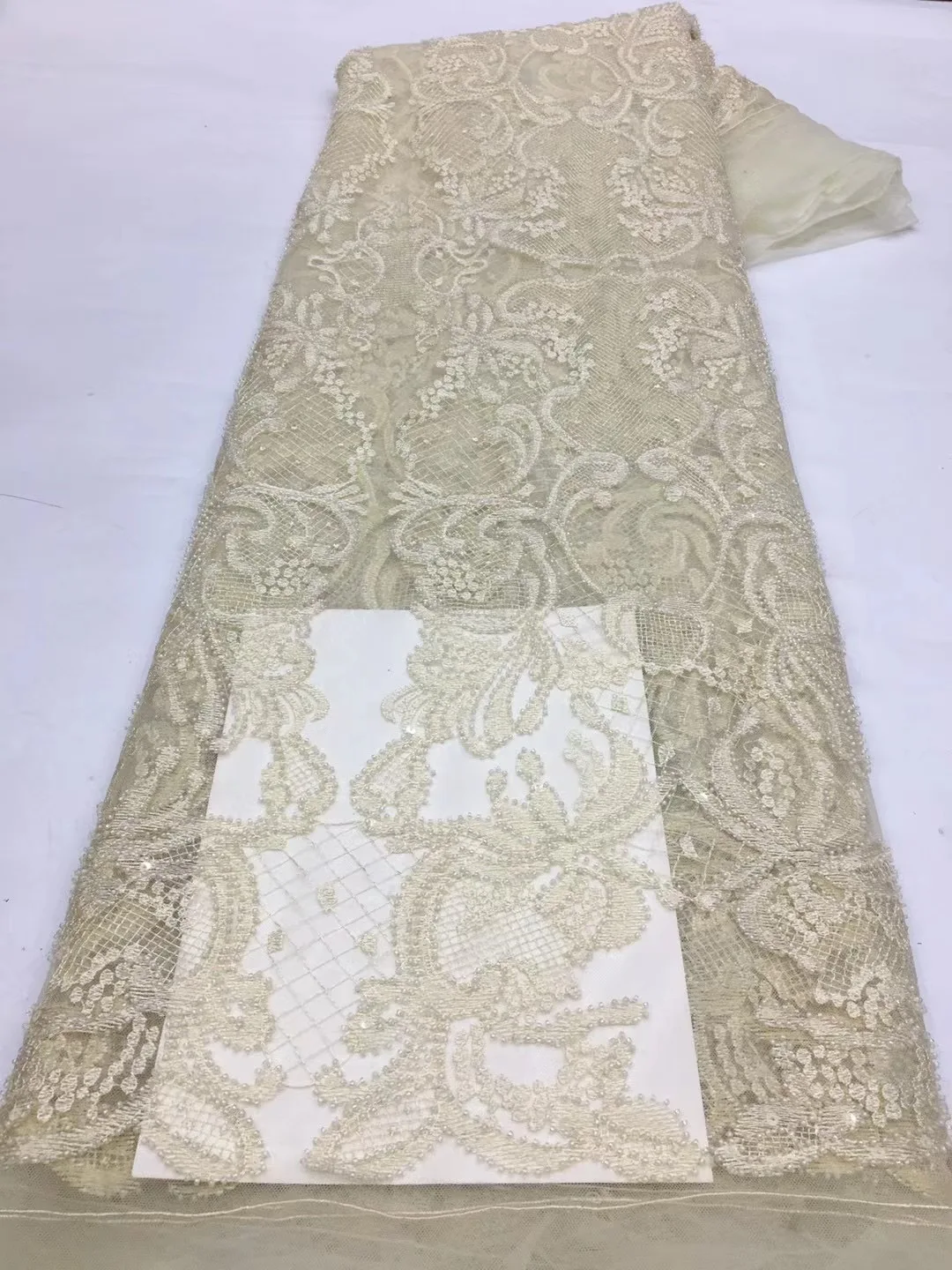 

African French Net Lace Nigerian Embroidery Sequins Beads Fabric High Quality Luxury Bridal Wedding Lace for Dress HXX5657