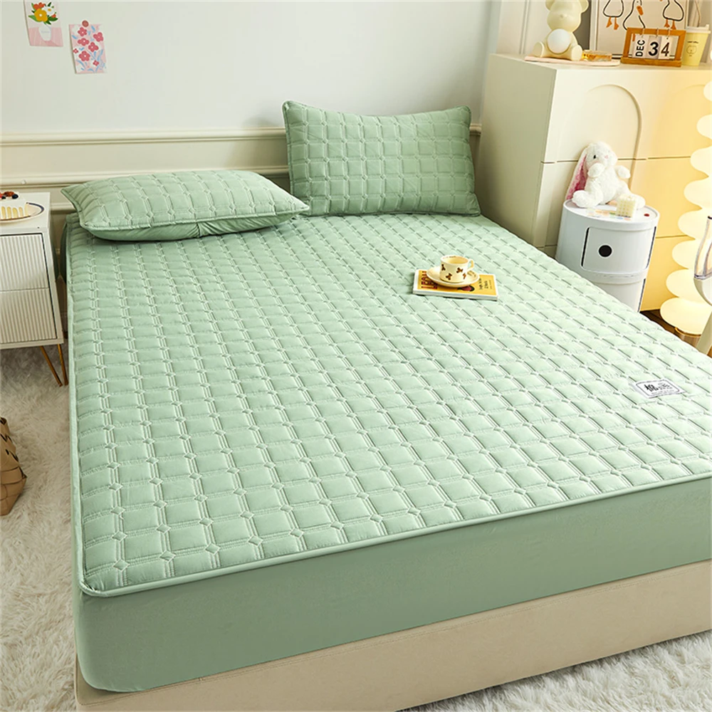 

Простыня из 100% хлопка, стеганый наматрасник, утолщенная однотонная простыня с эластичной лентой, защитное покрывало королевского размера