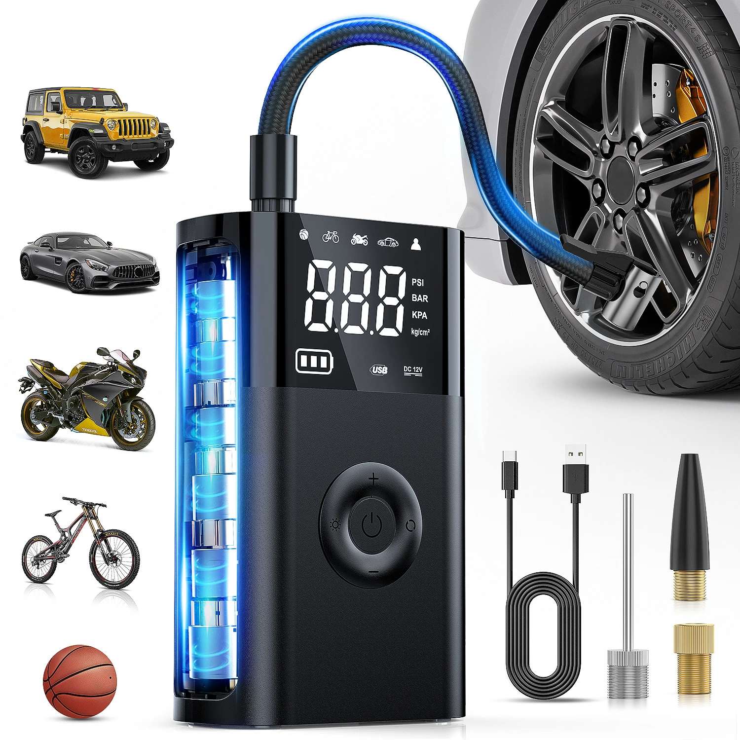 Nilight Tire Inflator Portable Air Compressor Battery Rechargeable 12VDC 150PSI Cordless Auto Shutoff w/Digital Pressure Gauge 2X Faster Inflation Pump for Car Motorcycle ATV UTV Bike