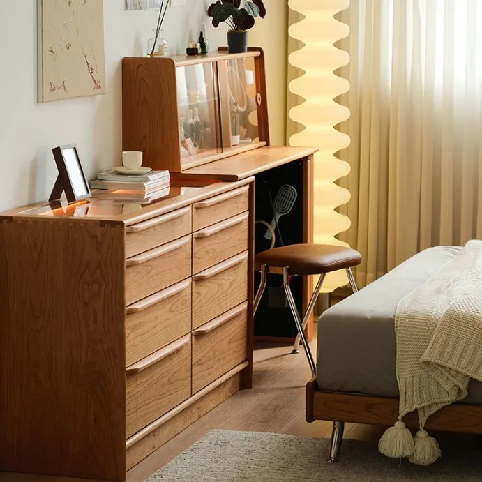 

North American black walnut solid wood dresser cherry wood log bedroom multi functional chest integrated