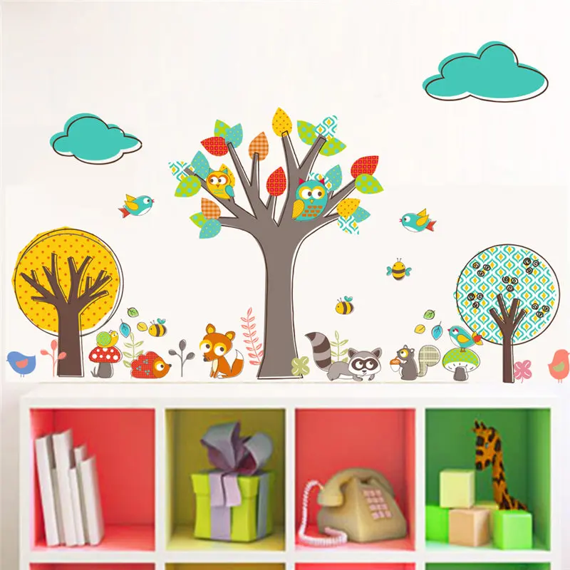 Funny Animal Abstract Tree Wall Sticker For Kindergarten Kids Room Home Decor Cartoon Safari Zoo Mural Art Diy Pvc Decal