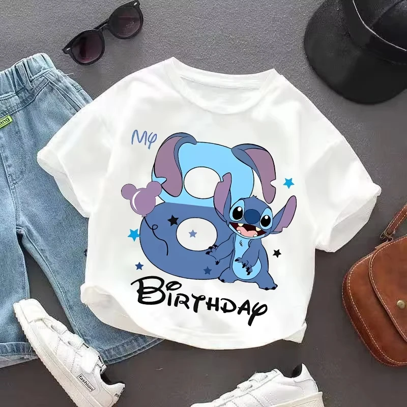 ليلو غرزة القطن تي شيرت 1-9 عيد ميلاد أرقام الاطفال طفل تيز فتاة الموضة الملابس هدية الأطفال الصبي بلايز الكرتون قصيرة الأكمام #5