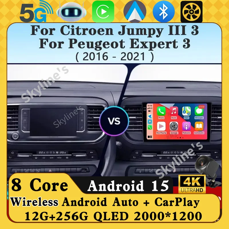 Android 15 Carplay для Citroen Jumpy III 3 SpaceTourer 1 для Peugeot Expert 3 2016 2017 2018-2021 Автомобильный радиоприемник Мультимедийный плеер