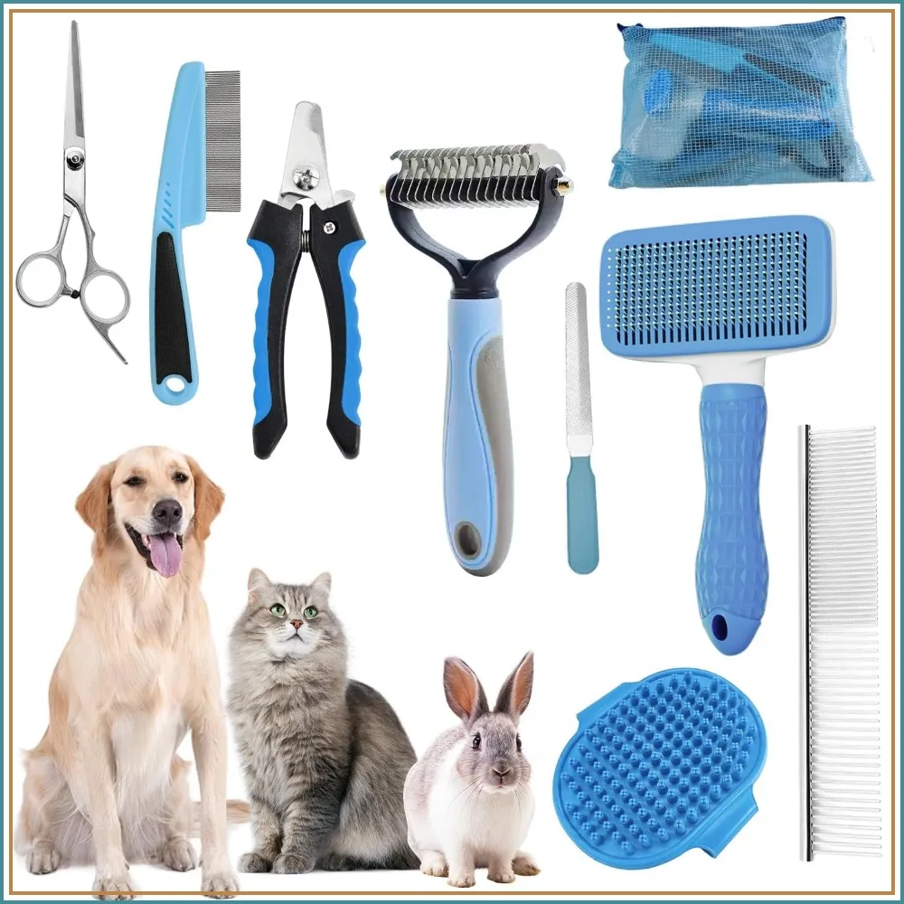 9-Piece Dog Grooming Kit: Shedding Brush, Nail Clipper & File for All Breeds