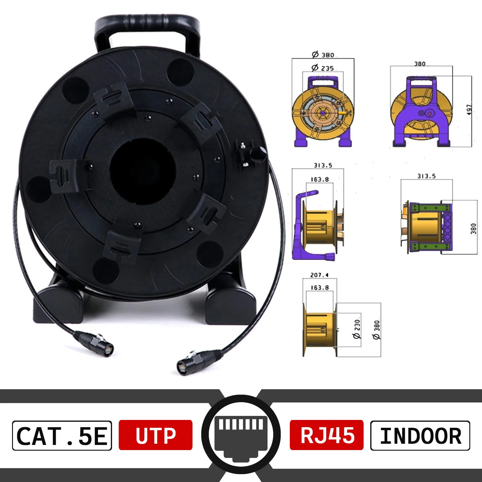 Stage Cable Drum Reel Car PCD380 with Outdoor/Indoor UTP/STP Cat5/6 Ethernet Network Extension Wire RJ45 Plug with Push Button