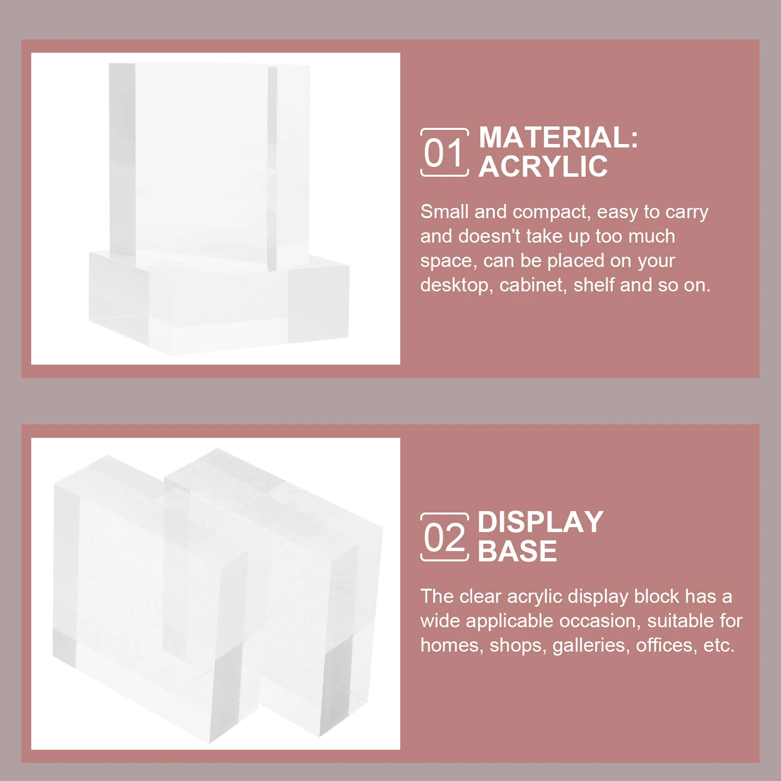 

2Pcs 1 8cm Thick Acrylic Display Base Jewelry Stand Craft Storage Ring Holder Square Block 5x5cm High Transparency