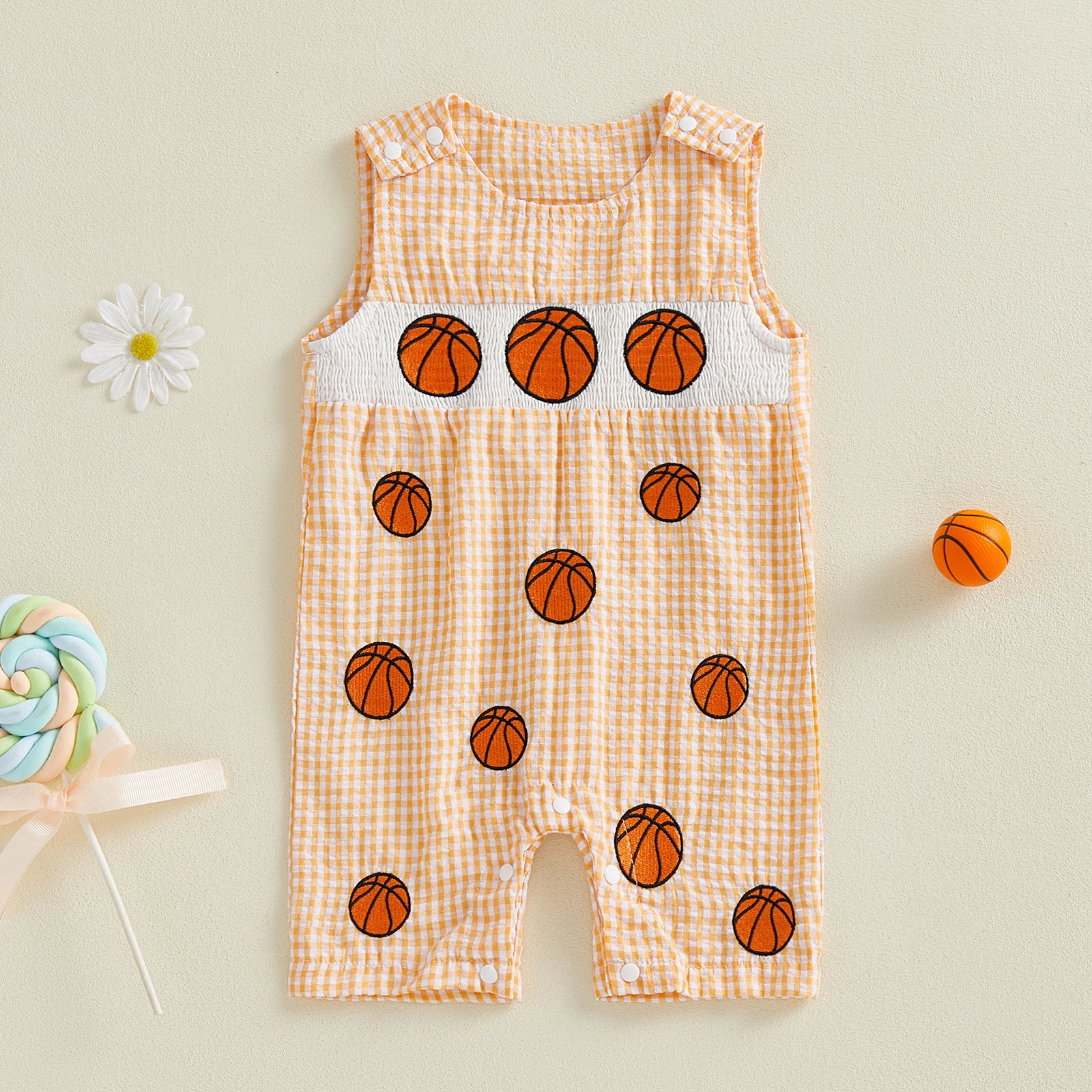 بدلة قفز صيفية للأولاد الرضع بدون أكمام ورقبة دائرية ومطرزة مخططة لكرة القدم للارتداء اليومي #1