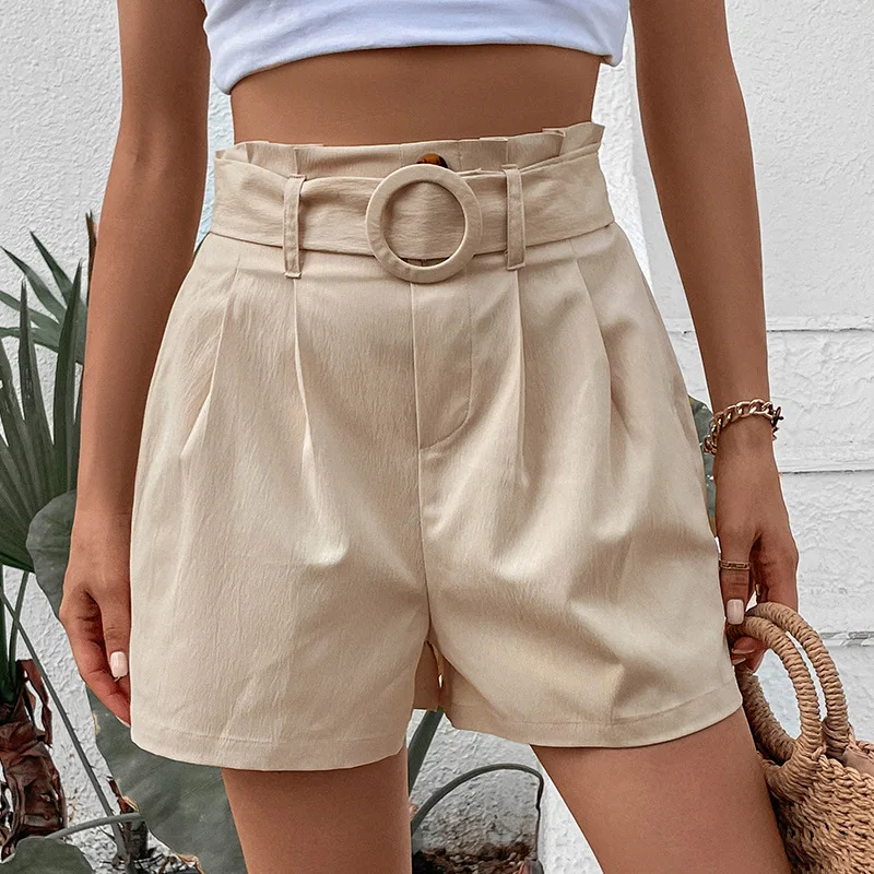 Temperament and Elegant Fashion Mid-waist Solid Color Straight Pants Apricot Color Women\'s Shorts Summer Clothes Women 2024