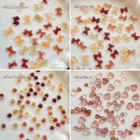 50pcs Nail Charms Mixed Butterfly Bow Camellia Heart Nail Decoration Autumn Style For Manicure DIY Material Flower Part Supplies