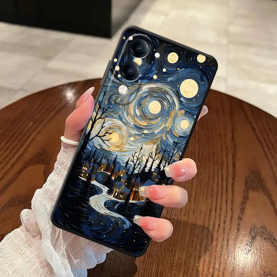 Чехол для Vivo Y53S V25 V30 Y75 Y81 Y52S Y93 V27 V21E V23 V29 Y71 Y91 Y50 Y95 Y51S Y78 Мягкая задняя крышка для телефона Starry Sky Flower