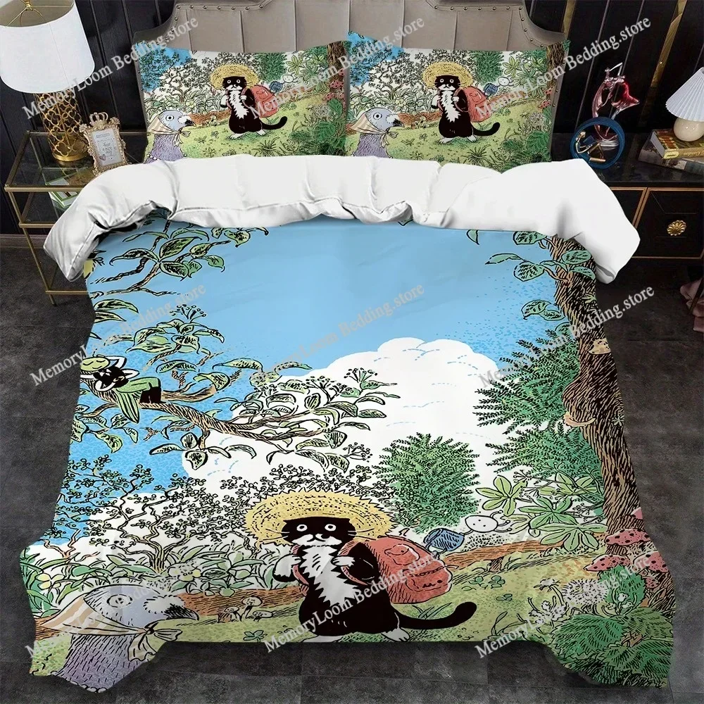Art Yeonju Choi Cat Duvet Cover Set Home Style Bedding Soft Laundry Cotton Bed Four Seasons Student Dormitory Home Textileextile