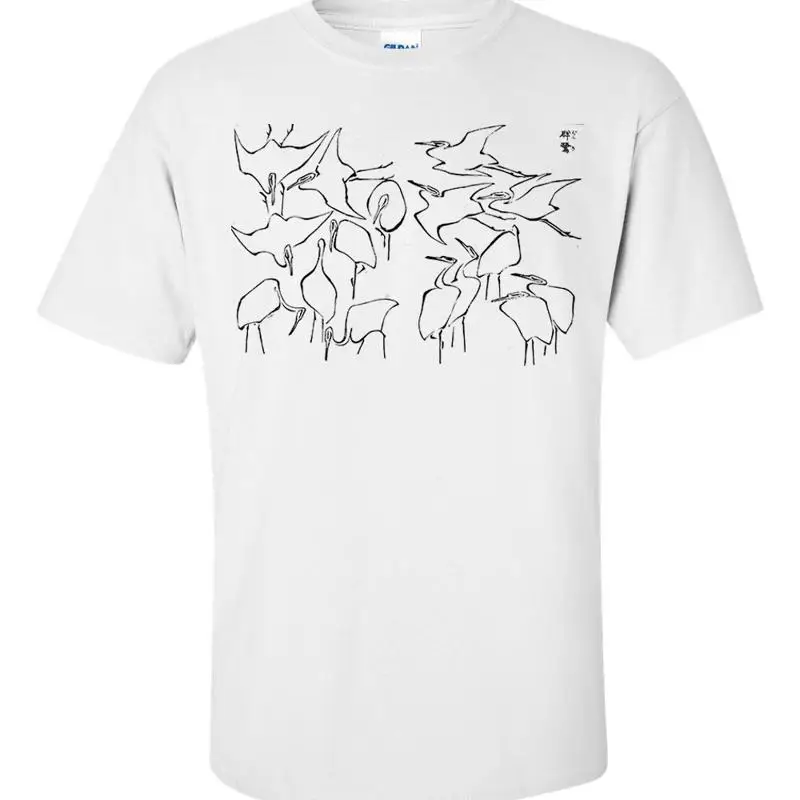 Katsushika Hokusai Cranes Birds Drawing Fine Art T Shirt