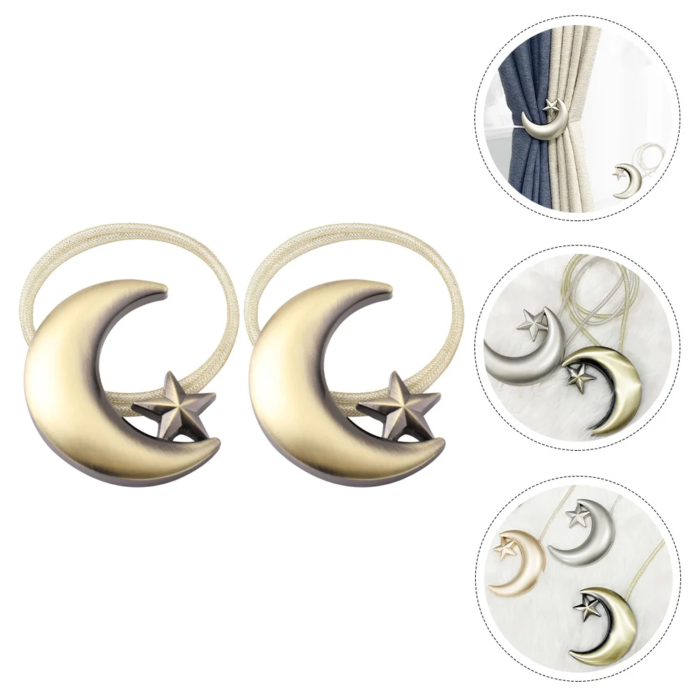 2 Pcs No Punching Curtain Tape Tie Moon Star Tieback Window Shades for Home Zinc Alloy Net Rope Vintage Curtains Bandage