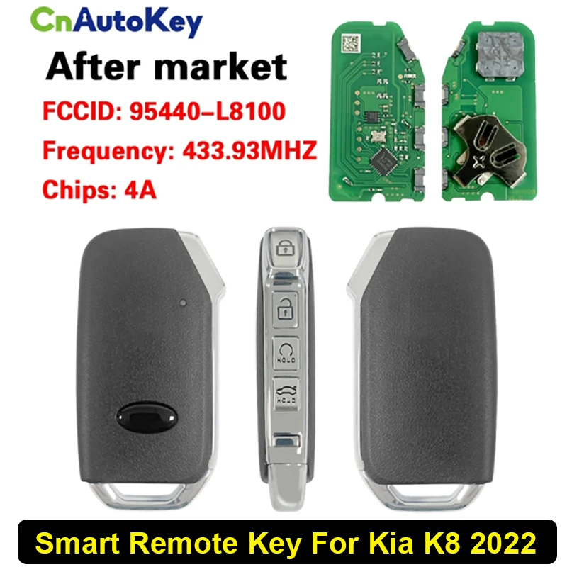 

CN051218 Послепродажный 4-кнопочный автоматический смарт-ключ для Kia K8 2022, пульт дистанционного управления, 433 МГц, чип ID4A FCCID: CQOFN01050, артикул: 95440-L8100