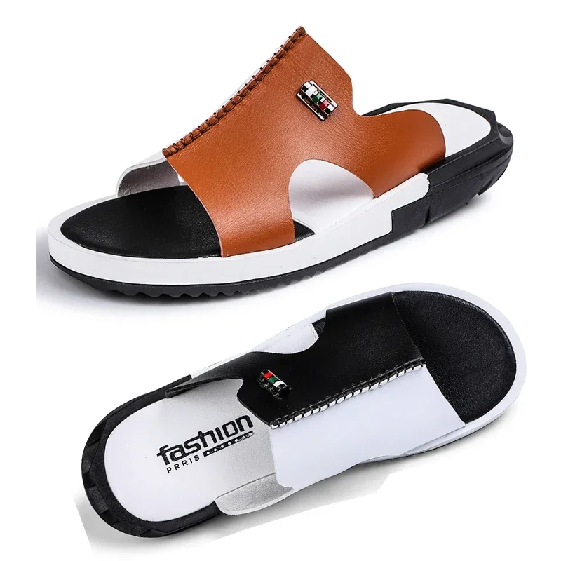 2024 Men\'s Summer Sandals Original Leather Comfortable Slip-on Casual Sandals Fashion Men Slippers Size 38-46 Zapatillas Hombre