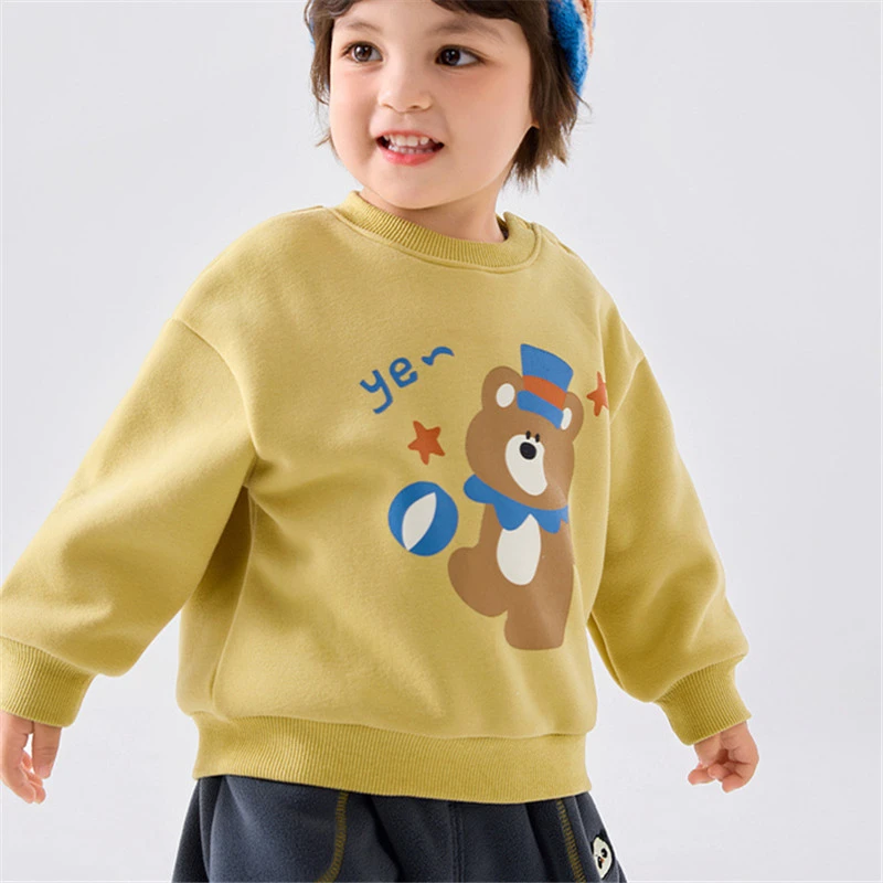 

2025 Winter New Children Cartoon Print Sweatshirt Cute Boys Girls Fleece Tops Baby Warm Pullover Kids Long Sleeve Sweatshirt