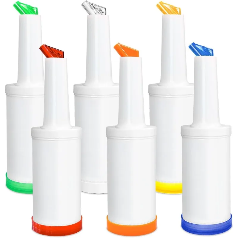 3/6 pcs Assorted Juice Pourers Fruit Juice Pour Bottles 34 oz Plastic Liquor Barware  for Cocktail Bartending, Store and Pour