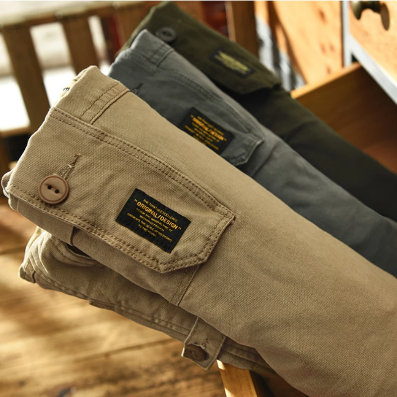 Spring and Autumn New Pure Cotton Cargo Pants Men Multi-Pocket Casual Vintage Men Trousers AZ314
